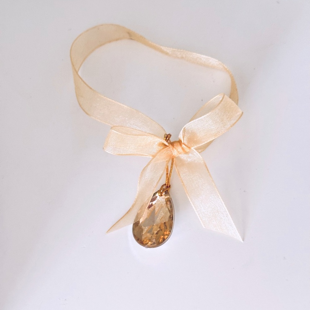 Set of TWO Champagne Gold Jewels w Cream Bows for Arts & Crafts Projects